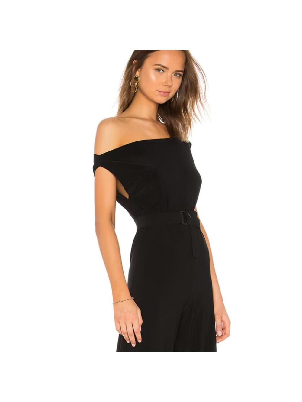 Norma Kamali Drop Shoulder Minimalist Classy Wide Leg Jumpsuit Black Small $165 - Picture 3 of 8